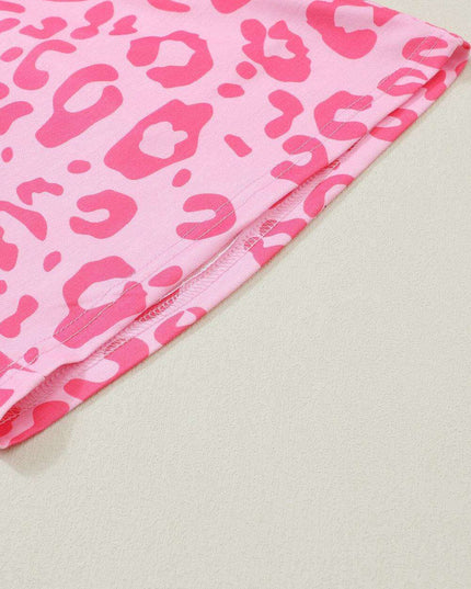 Chic Satin Pink Leopard Print Pajama Set with Bow and Shorts for Ultimate Comfort