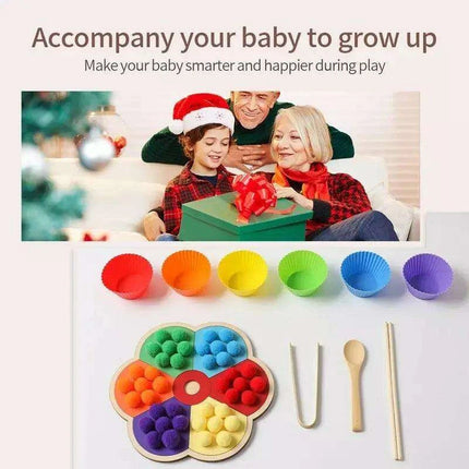 Rainbow Woodland Montessori Educational Toy - Wood & Wool Learning Board