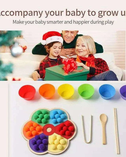 Rainbow Woodland Montessori Educational Toy - Wood & Wool Learning Board