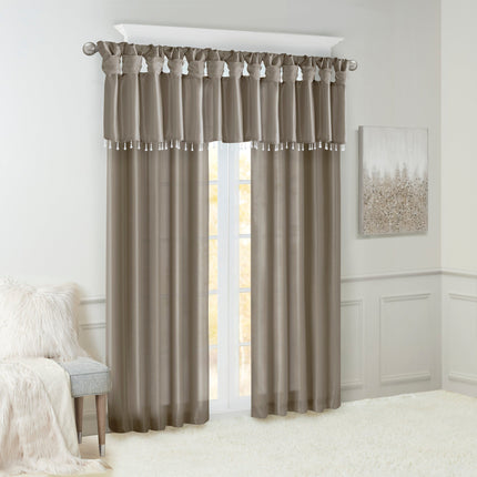 Room and Decor Lightweight Faux Silk Valance with Beads, Pewter 50x26