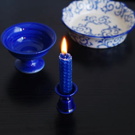 Dark Blue Ceramic Branch Candle Holder – Mini Table Decor Ornament
