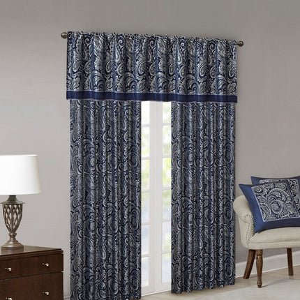 Room & Decor Jacquard Window Valance, Navy, 50x18", Elegant Design