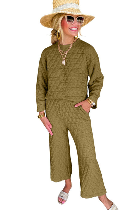 Sage Green Quilted Lounge Set with Pullover and Pants