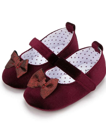 Adorable Baby Girl Crib Shoes with Butterfly Knot - Non-slip Soft Cotton Rubber First Walkers