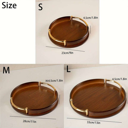 Chic Round Bamboo and Wood Serving Tray with Sturdy Metal Handle - Space-Saving Stackable Ottoman for Home Style