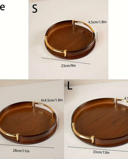 Chic Round Bamboo and Wood Serving Tray with Sturdy Metal Handle - Space-Saving Stackable Ottoman for Home Style
