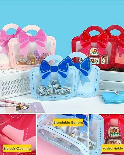 12-Pack Elegant Self-Standing Gift Bags with Charming Bows - Ideal for Celebrations, Treats & Business Packaging