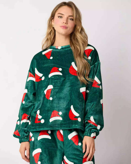 Casual Flannel Pajama Sets For Women 2 Piece Cute Long Sleeve Matching Lounge Shirts Sets Santa Claus Pajamas Homewear