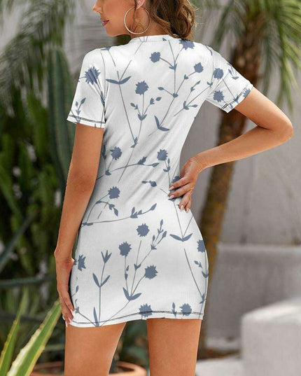 Elegant White Short Sleeve Wrap Dress with Crew Neck