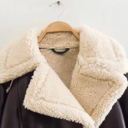 Women's Cropped Biker-Style Jacket with Cream Trim