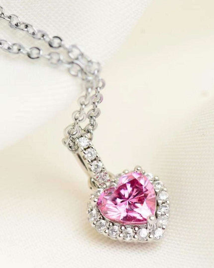 Charming Pink Moissanite Heart Pendant Necklace - A Touch of Timeless Romance