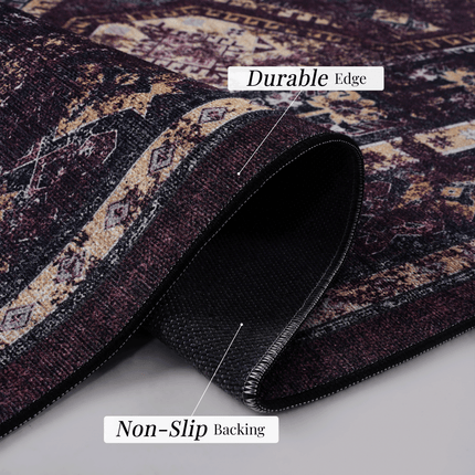 Room and Decor Black Burgundy 3X5 Washable Non-Slip Area Rug