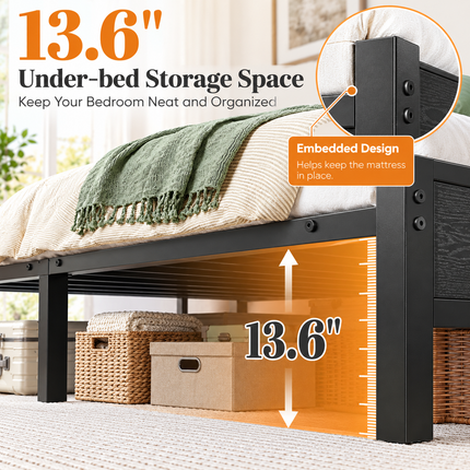 King Bed Frame with 3-Tier Storage Headboard, RGB LED, 4 Drawers & Charging Station — Black / Brown Platform Beds & Bed Frames king-bed-frame-with-storage-headboard-led-lights-charging-station-4-drawers-heavy-duty-no-box-spring-needed Furniture > Bedroom Furniture > Beds & Bed Frames > Platform Beds