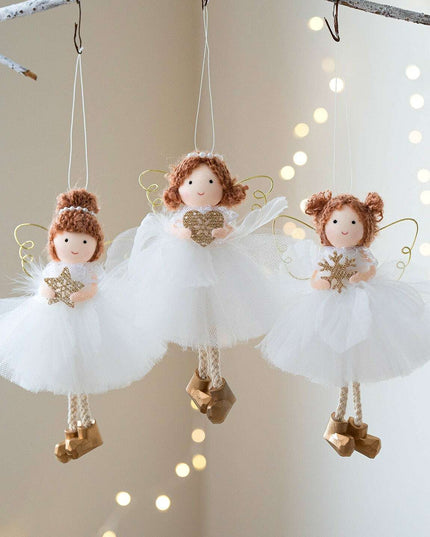 Christmas White Tulle Skirt Golden Wings Angel Girl Pendant