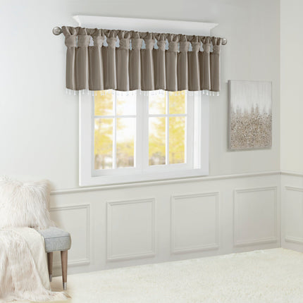 Room and Decor Lightweight Faux Silk Valance with Beads, Pewter 50x26