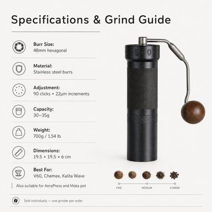 ZP6 S Manual Coffee Grinder — 48mm Hexagonal Burrs, Red Dot Award Adjustment Ring