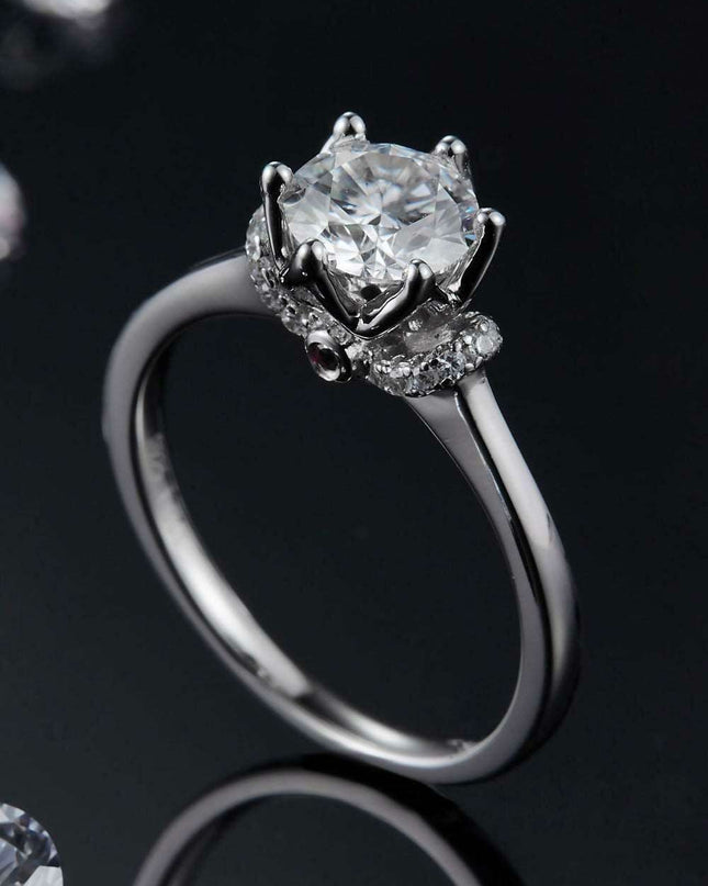 Platinum-Plated Sterling Silver Lab Diamond Ring Set with Lab-Grown Diamond Glow - Luxe Collection