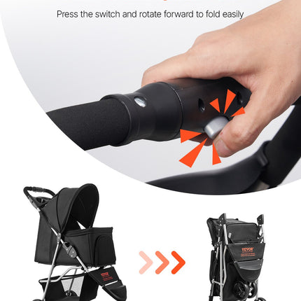 Peekaboo Studio Foldable 3-Wheel Dog Stroller with Brake, 35lbs Capaci