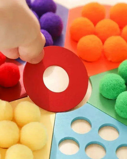 Rainbow Woodland Montessori Educational Toy - Wood & Wool Learning Board