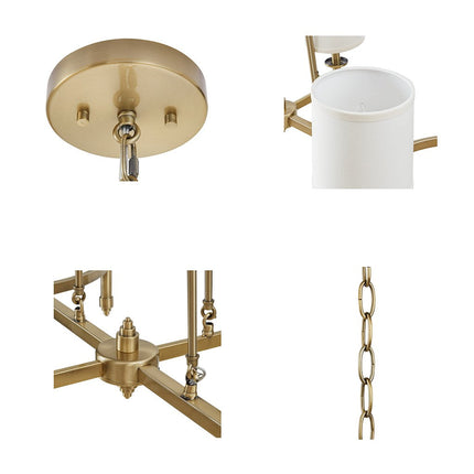 Room & Decor 6-Light Antique Gold Chandelier with Fabric Drum Shades