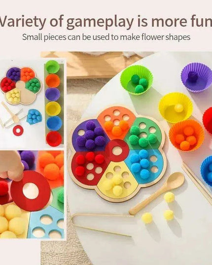 Rainbow Woodland Montessori Educational Toy - Wood & Wool Learning Board