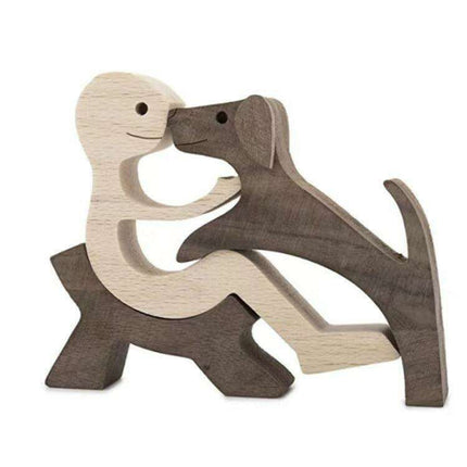 Artisan Crafted Wooden Puppy Family Figurines - Unique Decorative Accents for Your Home
