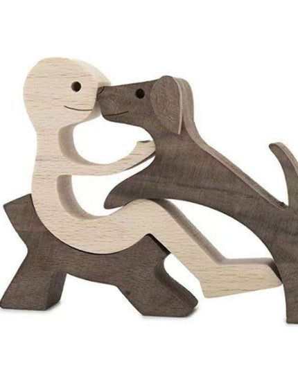 Artisan Crafted Wooden Puppy Family Figurines - Unique Decorative Accents for Your Home