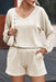 Beige Corded V Neck Slouchy Top Pocketed Shorts Set