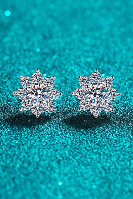Radiant Blossom: 925 Sterling Silver Floral Earrings with 1 Carat Moissanite Brilliance - Graceful Floral Radiance: 925 Sterling Silver Earrings with 1 Carat Moissanite Sparkle