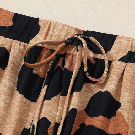 Chic Leopard Print Lounge Set: Long Sleeve Pullover and Shorts Combo