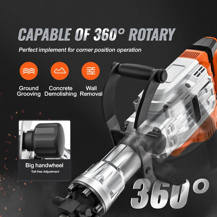 VEVOR 3500W Demolition Jack Hammer with 2 Chisel Bits & Heavy Duty Pow