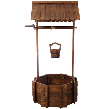 Room and Decor Rustic Wooden Wishing Well Planter with Hanging Bucket