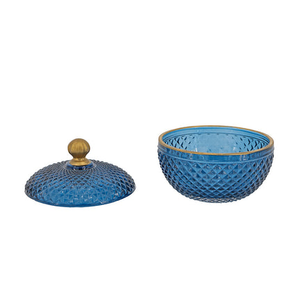 Room & Decor S2 Blue Gold Glass Candy Jar with Lid - Christmas Decor