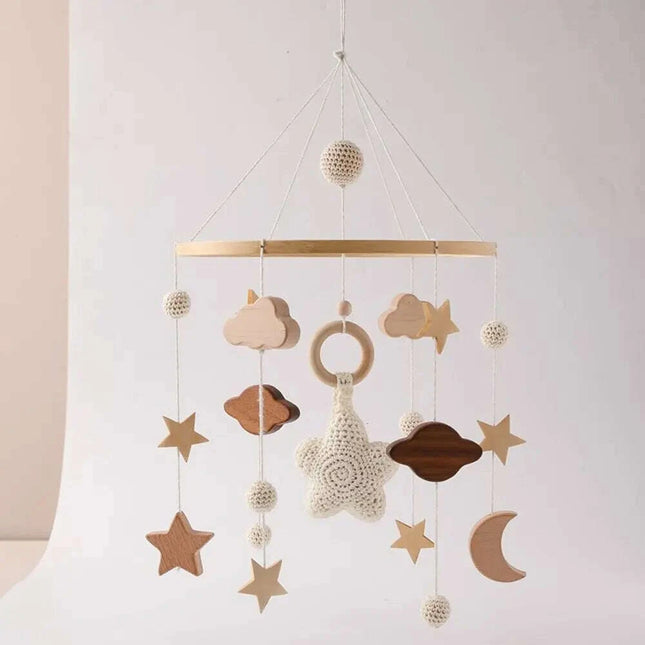 Wooden Musical Baby Rattle Mobile with Crib Bell for Newborns – Infant Hanging Toy Holder for 0-24 Months