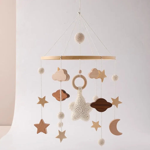 Wooden Musical Baby Rattle Mobile with Crib Bell for Newborns – Infant Hanging Toy Holder for 0-24 Months