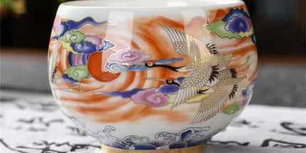 White Porcelain Single-cup Teacup Teacup High-grade Crane And Mutton F