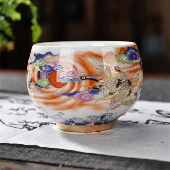 White Porcelain Single-cup Teacup Teacup High-grade Crane And Mutton F