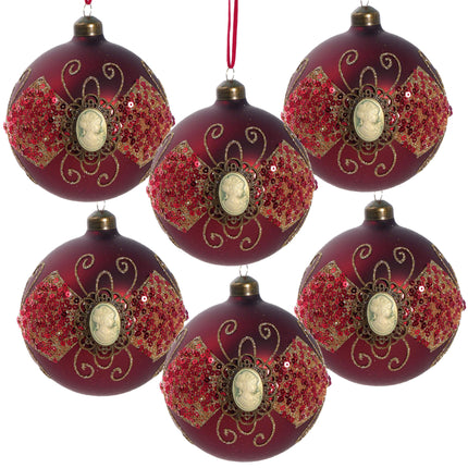 Room & Decor Set of 6 Red Glass Christmas Ball Ornaments - 3.9" Diamet