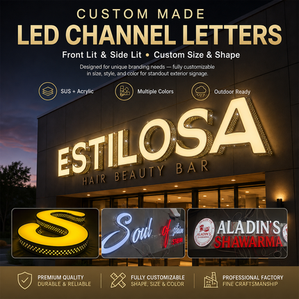 Custom Front & Side Lit LED Channel Letters Sign — Exterior Business Signage LED Signs custom-made-front-lit-side-lit-led-channel-letters-signs-perforated-shop-signs-exterior-use Business & Industrial > Retail & Hospitality > Signage