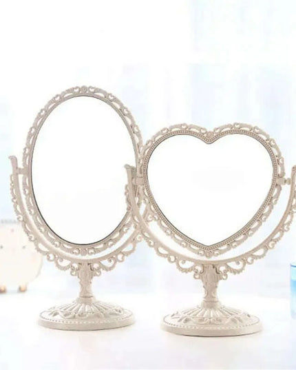 Vintage Nordic Heart-Shaped Acrylic Double-Sided Rotatable Makeup Mirror