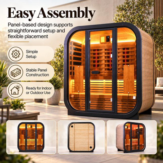 Outdoor Far Infrared Sauna Room - Carbonized Spruce, 3-4 Person