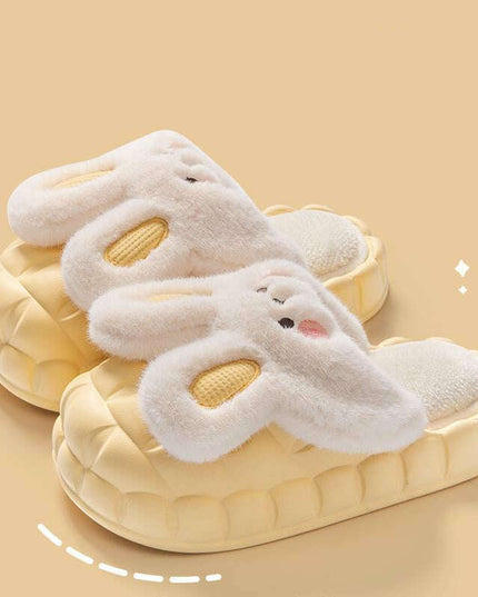 Cute Rabbit Shoes Winter Fuzzy Slippers Women Detachable Washable House Shoes
