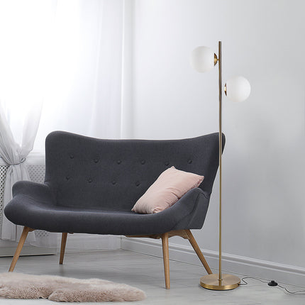 Homcom Modern Floor Lamp with 2 Glass Shades, White Gold Metal Design