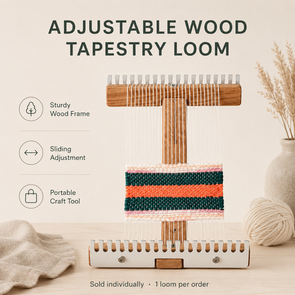 Adjustable Wood Tapestry Loom — Handheld Weaving Frame with Stainless Steel Comb Frame Hand Looms adjustable-tapestry-loom-sturdy-wood-diy-weaving-kit-handheld-weaving-frame-stainless-steel-comb-craft-tool-for-crafters Arts, Crafts & Sewing > Knitting & Crochet > Looms > Weaving Looms & Frames