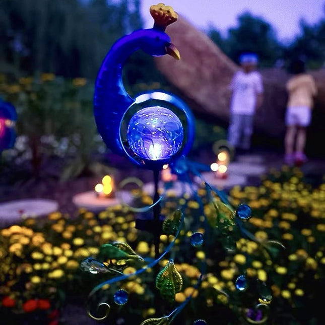 Peekaboo Studio Metal Peacock Solar Garden Lamp with Colorful LED Ligh