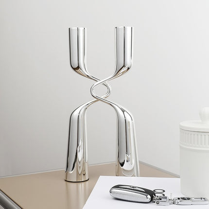 Modern Luxury Silver Metal Candle Holder Ornament For Home Decor