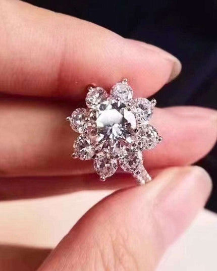 Exquisite Floral Moissanite Ring with Platinum-Plated Zircon Accents - Unmatched Sophistication