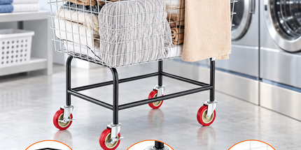Wire Laundry Cart with Wheels — 3.8 Bushel, 32.5”×21.3”×29.9”