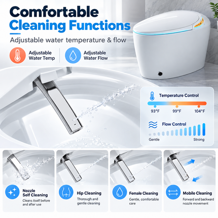 Smart Toilet with Built-In Bidet & Foot Sensor – Intelligent One-Piece, Auto Open/Close Lid