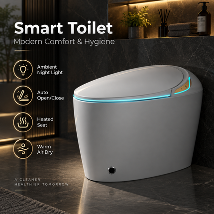 Smart Toilet with Built-In Bidet & Foot Sensor – Intelligent One-Piece, Auto Open/Close Lid